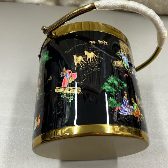 Sheila Bridges x Williams Sonoma Ice Bucket Harlem Toile Double-Wall Black Brass - Picture 10 of 10